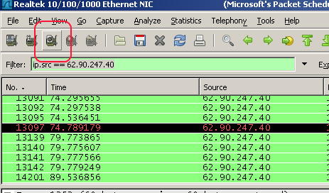 wireshark9 כפתור להתחלת האזנה חדשה